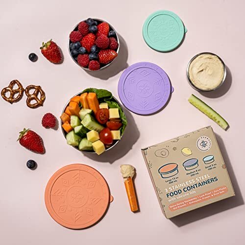 Everusely Small Stackable Toddler Snack Containers for Kids (13oz/6oz/3oz), Leak 9369998090570