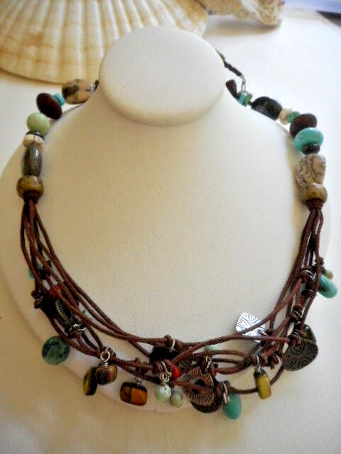 Collar Silpada Oxidado Howlita Esterlina, Coral, Ojo de Tigre Cuentas Cordón N1994 72 Foto 2 de 4