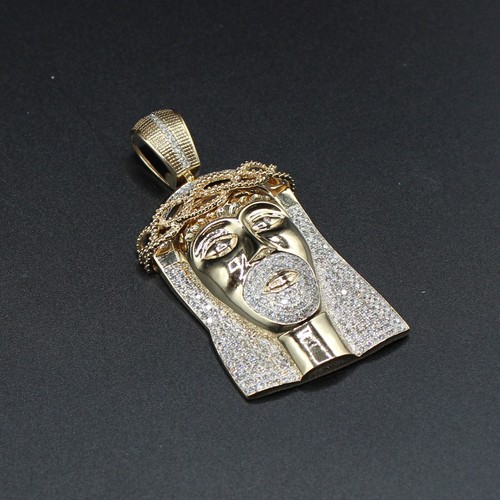 2.93 CT GOLD JESUS HEAD FACE CROWN REAL NATURAL DIAMOND LARGE PENDANT 4 NECKLACE - Picture 3 of 21