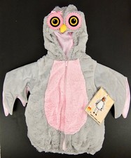 Babys Owl Halloween Costume Size 12 Months Padded Hooded Vest Wings Gray Pink