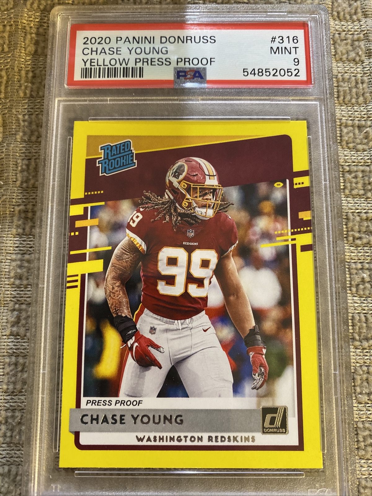 2020 Panini Donruss Rated Rookie #316 Yellow Press Proof Chase Young PSA 9 Mint