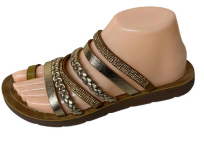 DAMEN FRAUEN STRASS SANDALEN SLIPPER FLACH GLITZER STRASS GRÖSSE