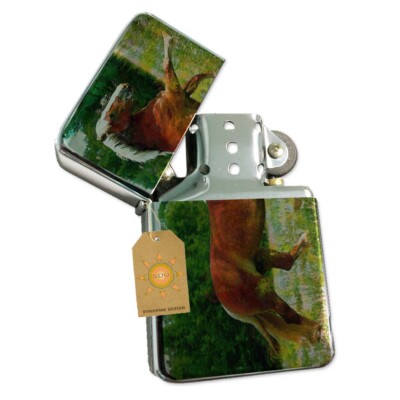Belgian Draft Horse Flower Field Pocket Lighter Silver