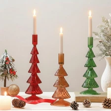 3 Pcs Christmas Tree Taper Candle Holder Christmas Glass Candlestick Holders ...