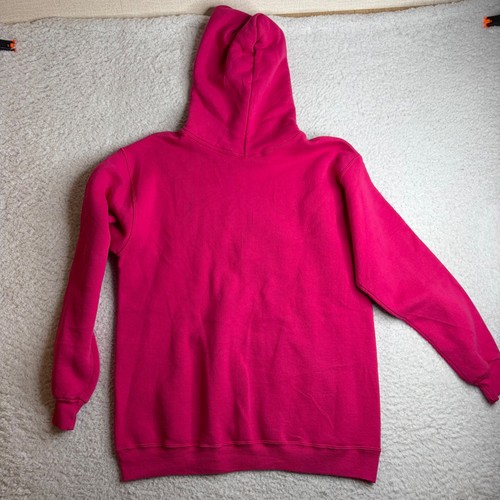 Pink Russell Athletic hoodie XL with long sleeves, made in U.S.A., Y2K blank pullover design on back.