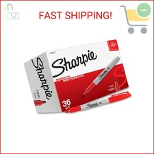Sharpie Permanent Markers, Fine Tip, Red, 36 Count - Marks on Paper, Plastic, Me