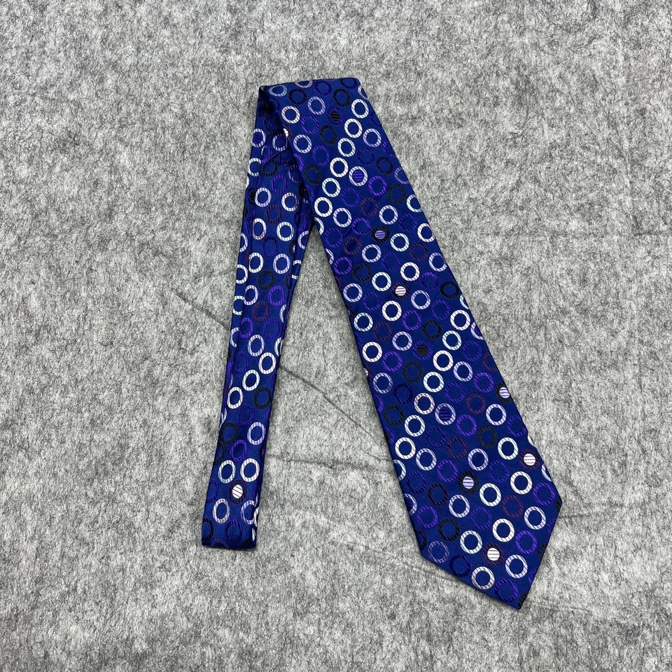 Corbata Duchamp London Para Hombre Azul Púrpura Seda Patrón Círculo Hecha en Inglaterra Corbata Foto 2 de 4