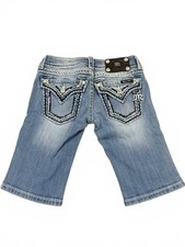 Miss Me Girls Size 24 Bermuda Shorts Embellished Denim Capri Rhinestone Bling Y2