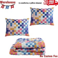3-Piece Textured Multi-Check Comforter Set, Full/Queen