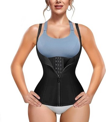 Taillentrainer Korsett Weste Damen Body Shaper Schlankmacher Taillenkorsett Stahl entbeint schwarz