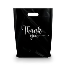 MMSBAGS Black Thank You Die Cut Merchandise Bags 15x18, 100 Pack