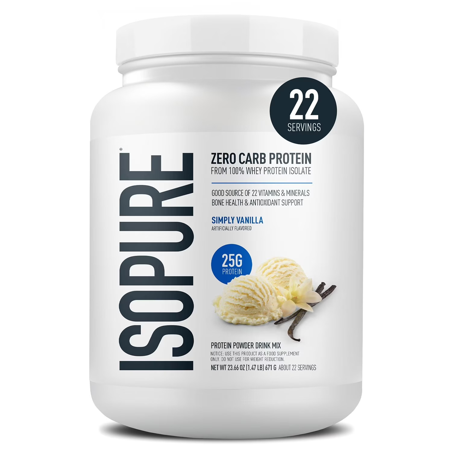 Isopure Zero Carb Whey Protein Isolate Powder, Simply Vanill