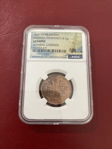1808 India 10 Cash Madras Presidency Coin Shipwreck NGC Certified. Gorgeous!