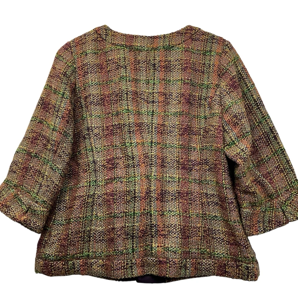 Chaqueta Blazer Coldwater Creek Tweed Mujer Talla 16 Marrón Academia Lana Multicolor Foto 3 de 4
