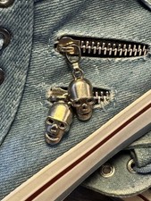 Skull Denim High Top Trainers Lace Zip Womens Punk Goth Shoes UK 6 EU 39