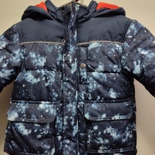 OshKosh B'Gosh Boys 3T Fleece-Lined Hooded Puffer Jacket Blue Galaxy Winter Coat