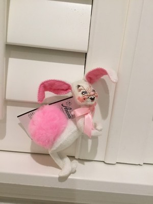 AnnaLee Doll Bunny 6  White W/ Pink Bow Spring Easter 2003 BIG Poof Tail Rabbit