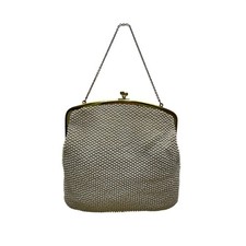 Vintage Women  s White Beaded Evening Clutch Gold Frame Chain Handle