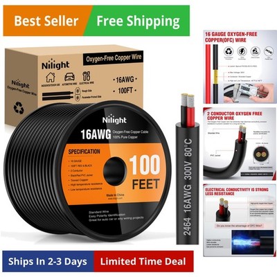 100FT 16AWG Oxygen-Free Copper Wire Red Black Electrical Wires Stranded PVC C...