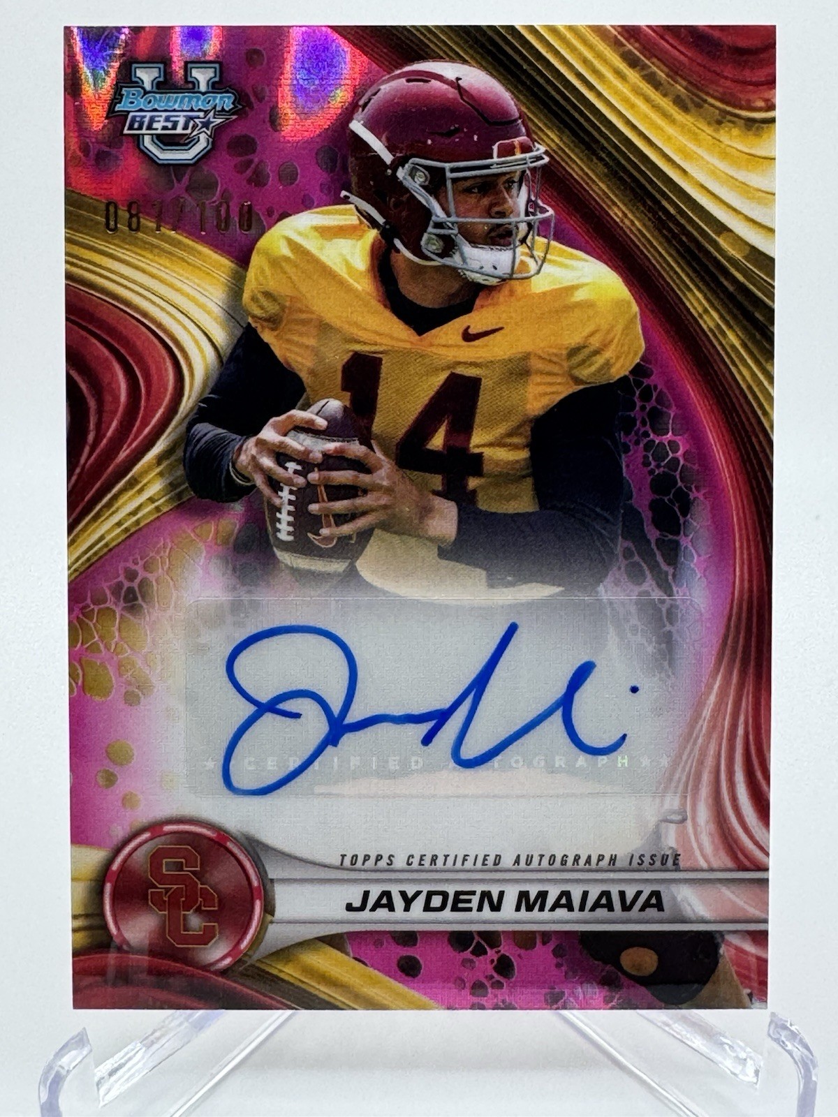 2024 Bowman Best U Jayden Maiava Pink Lava Refractor Auto /100 USC Trojans