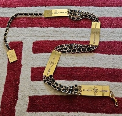 Vintage 1995 Chanel Rue Cambon Paris Belt Brass Leather Designer Karl Lagerfeld