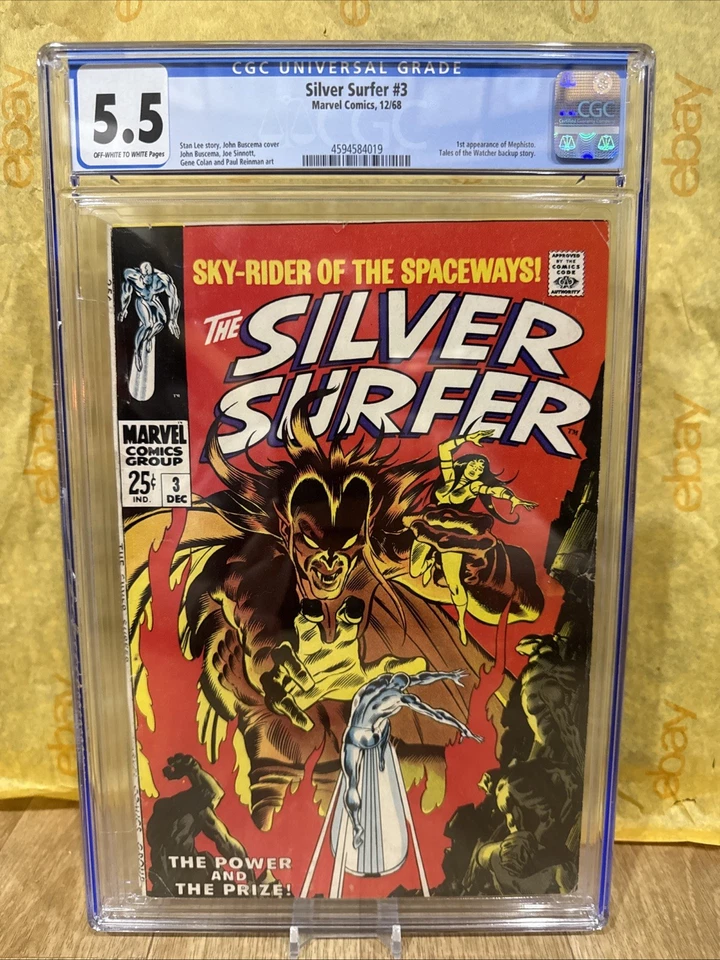 Silver Surfer #3 CGC 5,5 Marvel Comic 1968 Primera aparición de Mefisto graduado Foto 2 de 3
