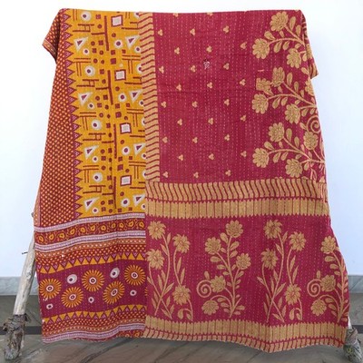 Bohemian Vintage Kantha Throw Quilt Twin Blanket Bedding Gudri Ralli Handmade