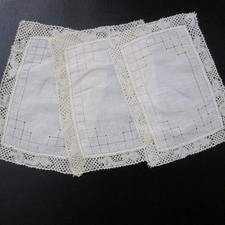 Vintage Monogram Handkerchief Lot Pulled Thread Three Hankies Crochet Lace Trim