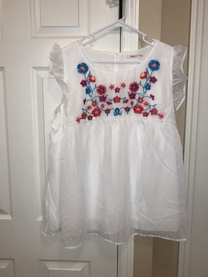 Mi Ami Blouse Top Plus Size 3X White Swiss Dot Multi Floral Embroidery Lined NWT