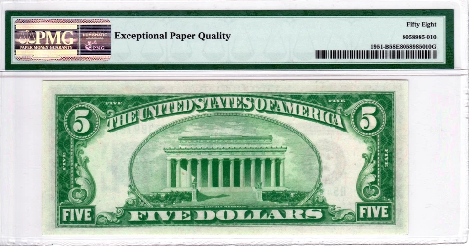 ✯VERY RARE 1928 $5 NUMERICAL Gold on Demand Note✯ LOW S/N & PRINTING PMG 58 EPQ✯ - Image 3 of 4