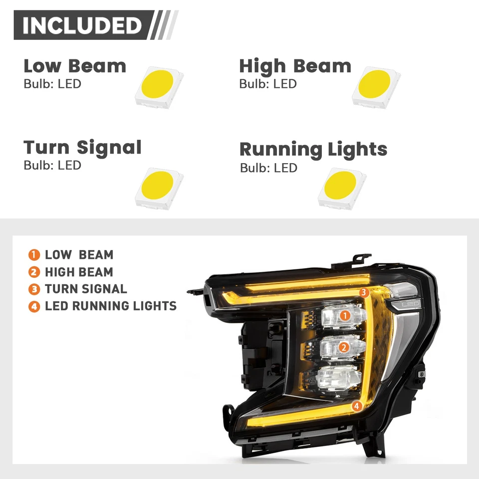 For 2021-2024 GMC Yukon XL SLE|SLT Full LED Headlight Chrome Left+Right Pair Foto 4 de 4