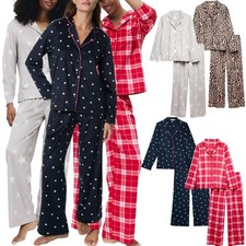 M&S Women's Brushed Fleece Long Sleeve Pyjama Nightwear Loungewear PJs Set