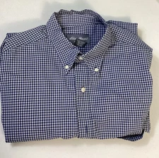 Vintage L.L. BEAN Long Sleeve Button Up Blue Checks Tall Large Hong Kong