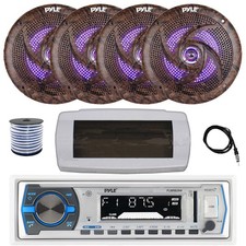 Pyle Bluetooth Marine Radio,Cover, Antenna,Wire, 4x 6.5'' 240W LED Camo Speakers
