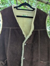 Vintage 70s GENUINE LEATHER SHERPA-LINED SNAP VEST SUEDE MEXICO MADE XL