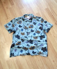 Paul Smith Button Up Floral Shirt Art Casual Fit Mens Size L Blue Hawaiian