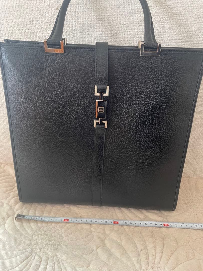 GUCCI Black Leather Tote Bag Women's Vintage Large Handbag A4 Size thumbnail 5