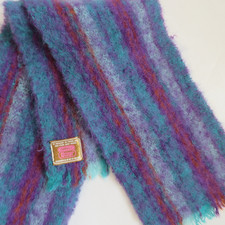 Vtg Hemmings at Donegal Design Mohair Scarf Purple, Pink, Turquoise Blue 9x68"