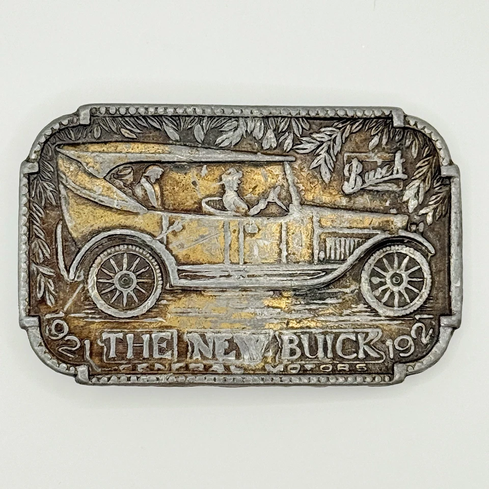 Vtg 2 Antique 1 Gold Silvertone Belt Buckles We Dig America 1921 Buick Trucker Y - Image 2 of 4