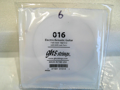 6 pack of GHS 16ga plain guitar strings .016'' for acoustic or electric guitar