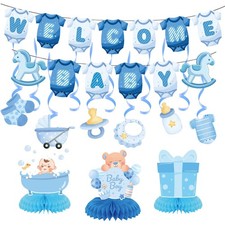 Baby Shower Decorations for Boy- Baby Shower Banner Blue Paper Welcome Baby B...