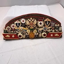 Rare Vintage USSR/Russian Military Hat With Many Pins, Patches + Medals - NICE!!