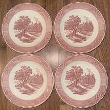 (4) Currier and Ives Birthplace of Washington Pink 7⅜" Salad Plates More Avail..