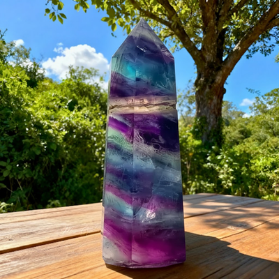 #ad #ad Natural Rainbow Fluorite Crystal Tower Obelisk Reiki Healing Meditation Decor $16.02