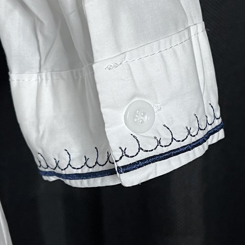 Vintage White Embroidered Peasant Blouse Top 3/4 Sleeves Zipper Neck Size Med - Picture 5 of 12