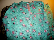 NWT WOMEN FLANNEL 100 COTTON PAJAMA SET SZ L LIGHT GREEN/PINK LOVELY DECORATED