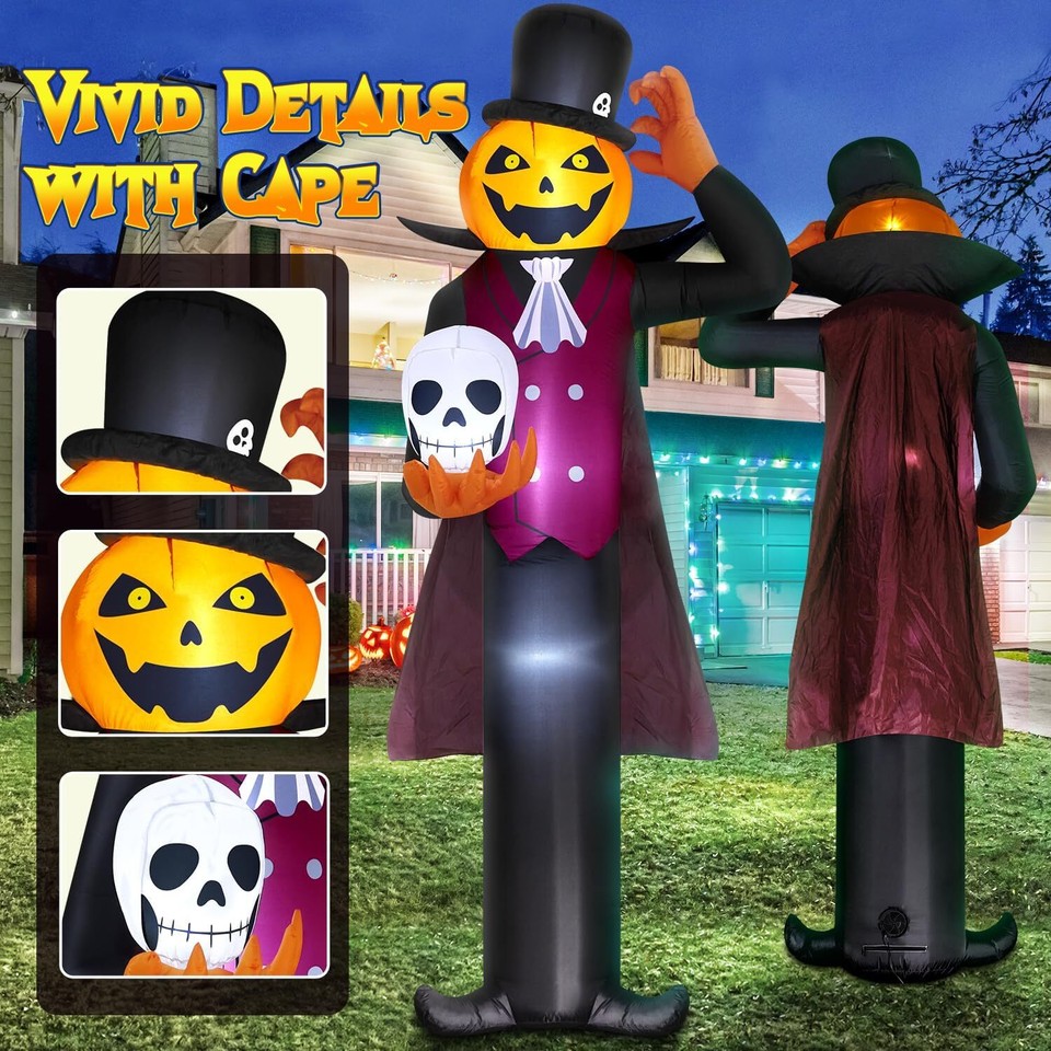 12FT Giant Halloween Inflatables Decorations Pumpkin Vampire Holding