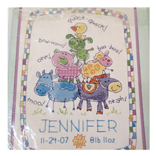 Birth Record Counted Cross Stitch, Dimensions Baby Hugs, Farm Friends 73259, USA