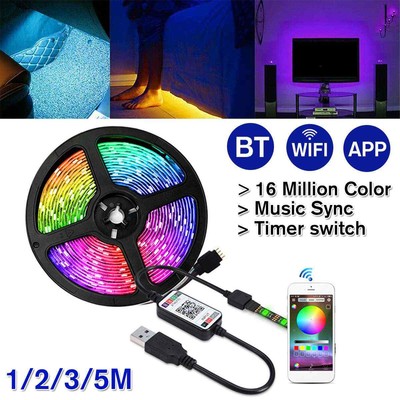 5V USB LED Strip Light RGB Bluetooth 5050 Wifi Lamp Tape TV Light Backlight 5m