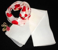 ECHO Silk Infinity Scarf Red White  Rayon Water Repellent Hand rolled Hem